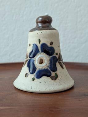 Vintage Tonala Mexico Folk Art Floral  Pottery Ceramic Bell 2.5"